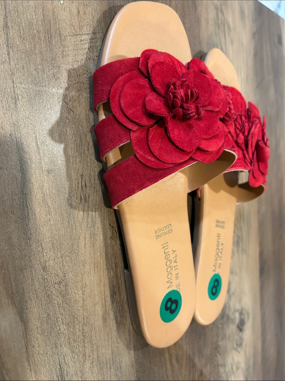 Red Floral Leather Slide Sandals NWOT sz 8 - Picture 2 of 5